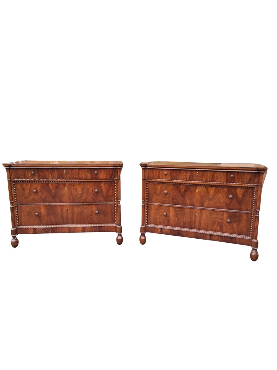 Pair of Carlo Decimo chests of drawers in veneered walnut wood Circa 1830 - JAA