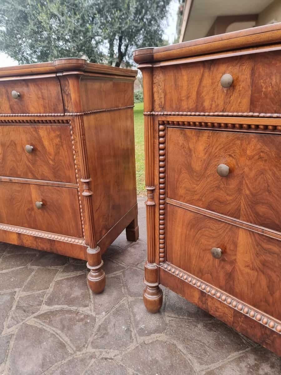 Pair of Carlo Decimo chests of drawers in veneered walnut wood Circa 1830 - JAA