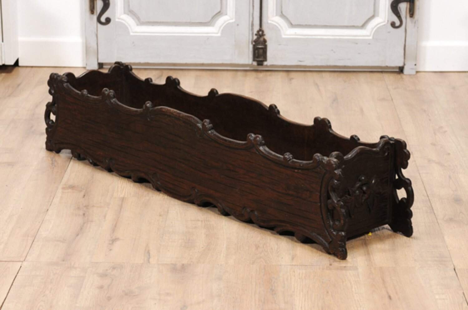 1890s French Oak Planter with Carved Gardening Themed Frieze - JAA