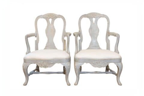 Pair of Swedish Rococo Style 1890s Painted Wood Armchairs