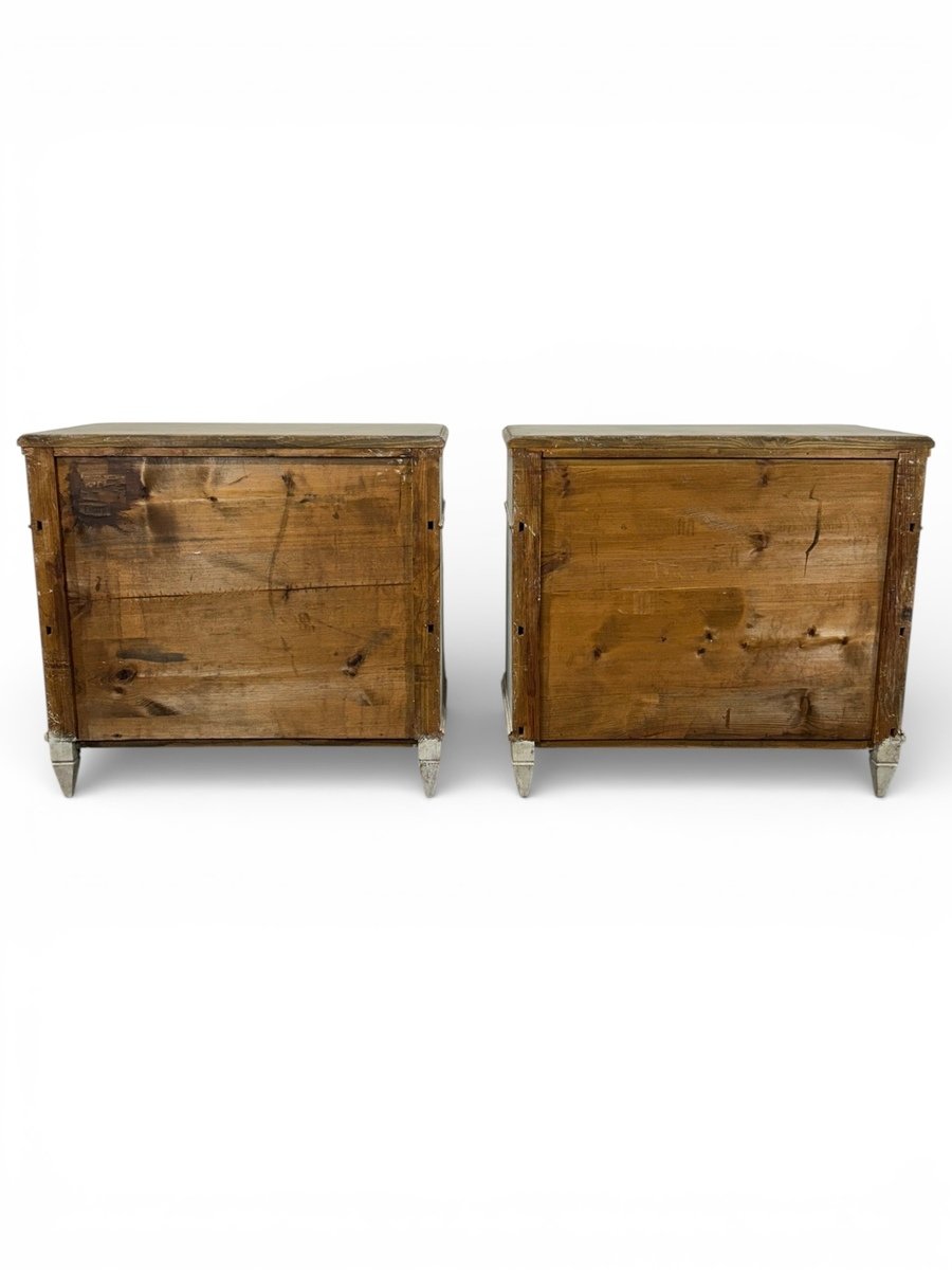 A pair of Gustavian-style chests of drawers in two shades of grey. - JAA