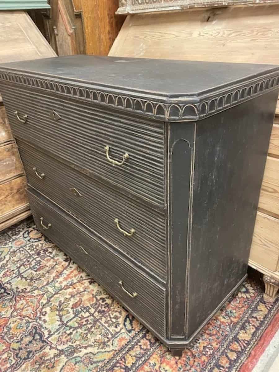 19th Century Swedish Black-Painted Pine Chest of Drawers - JAA