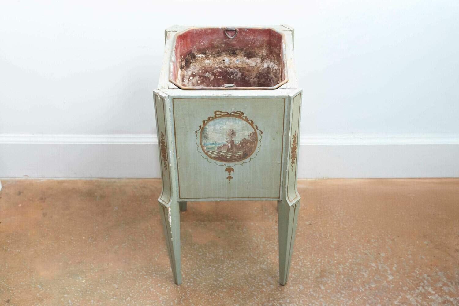 French 1890s Painted Wood Planter with Landscapes in Ribbon-Tied Medallions - JAA