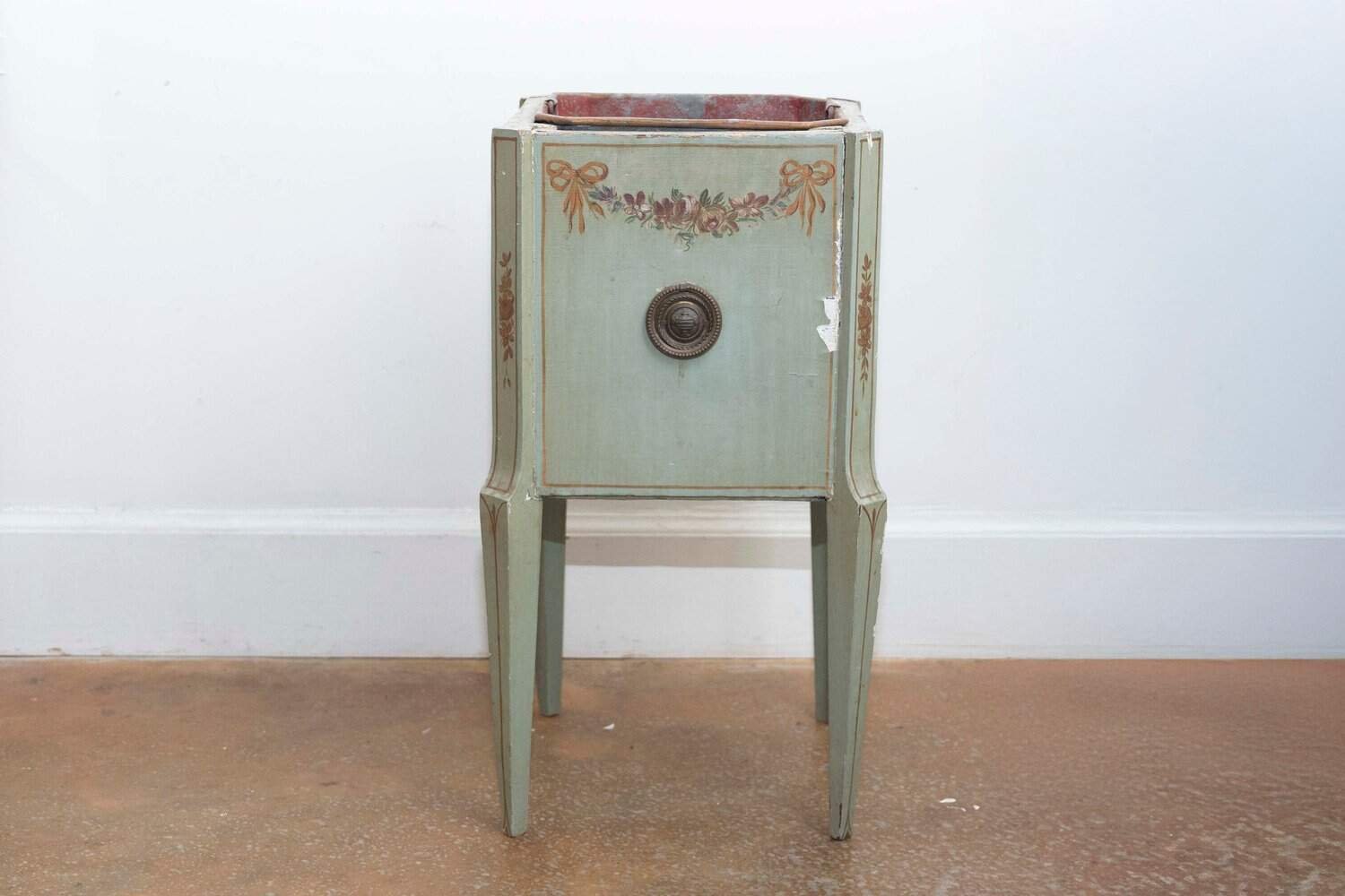 French 1890s Painted Wood Planter with Landscapes in Ribbon-Tied Medallions - JAA