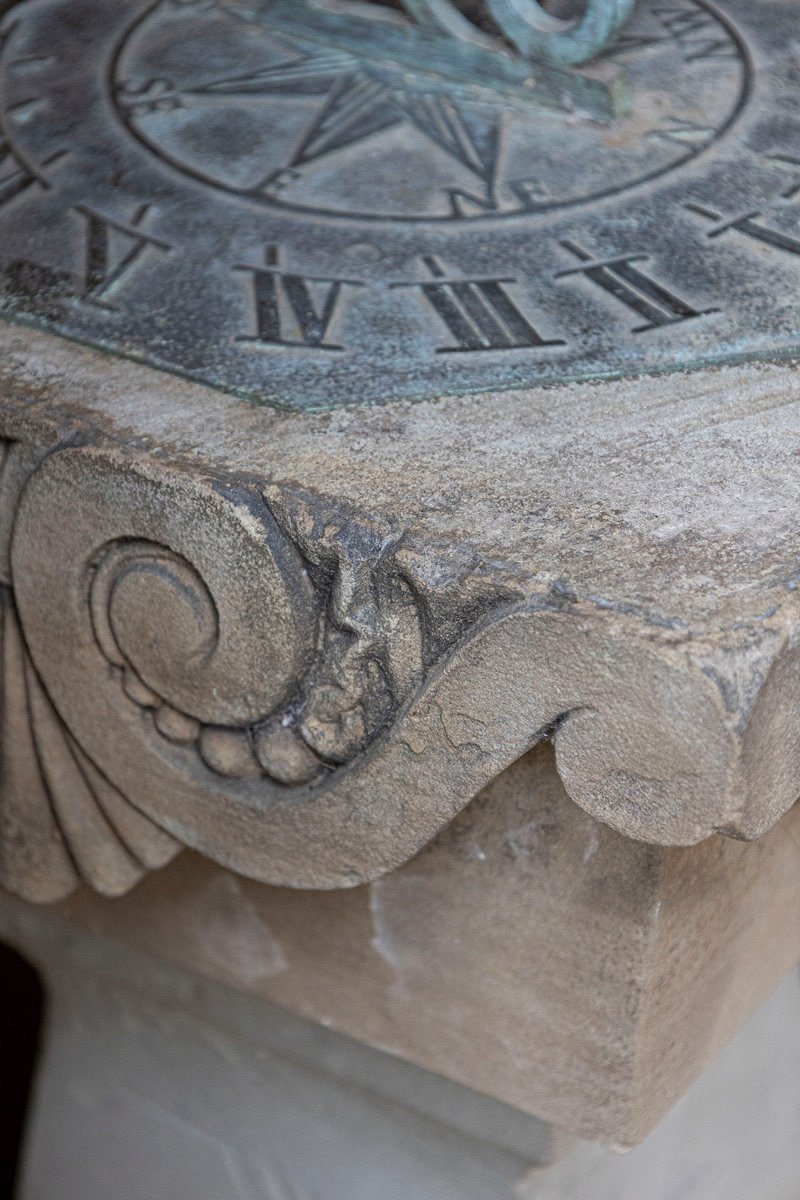 English Late 19th Century Sundial with Carved Limestone and Bronze Top - JAA