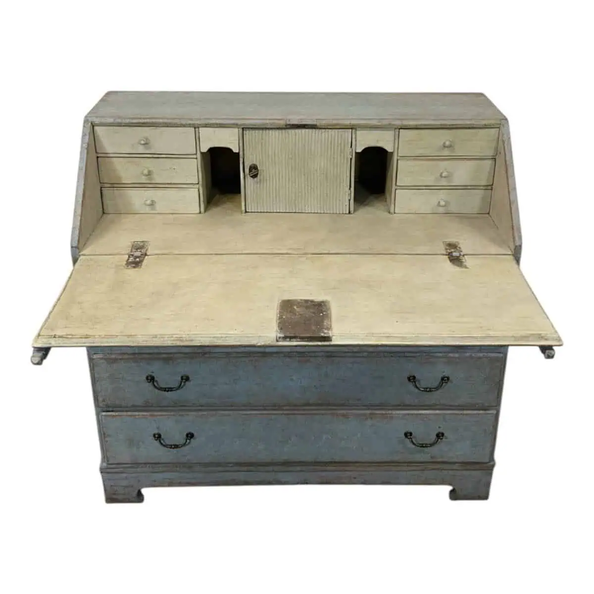 19th-Century Swedish Painted Secretary in Blue with White Highlights, circa 1830–1850 - JAA