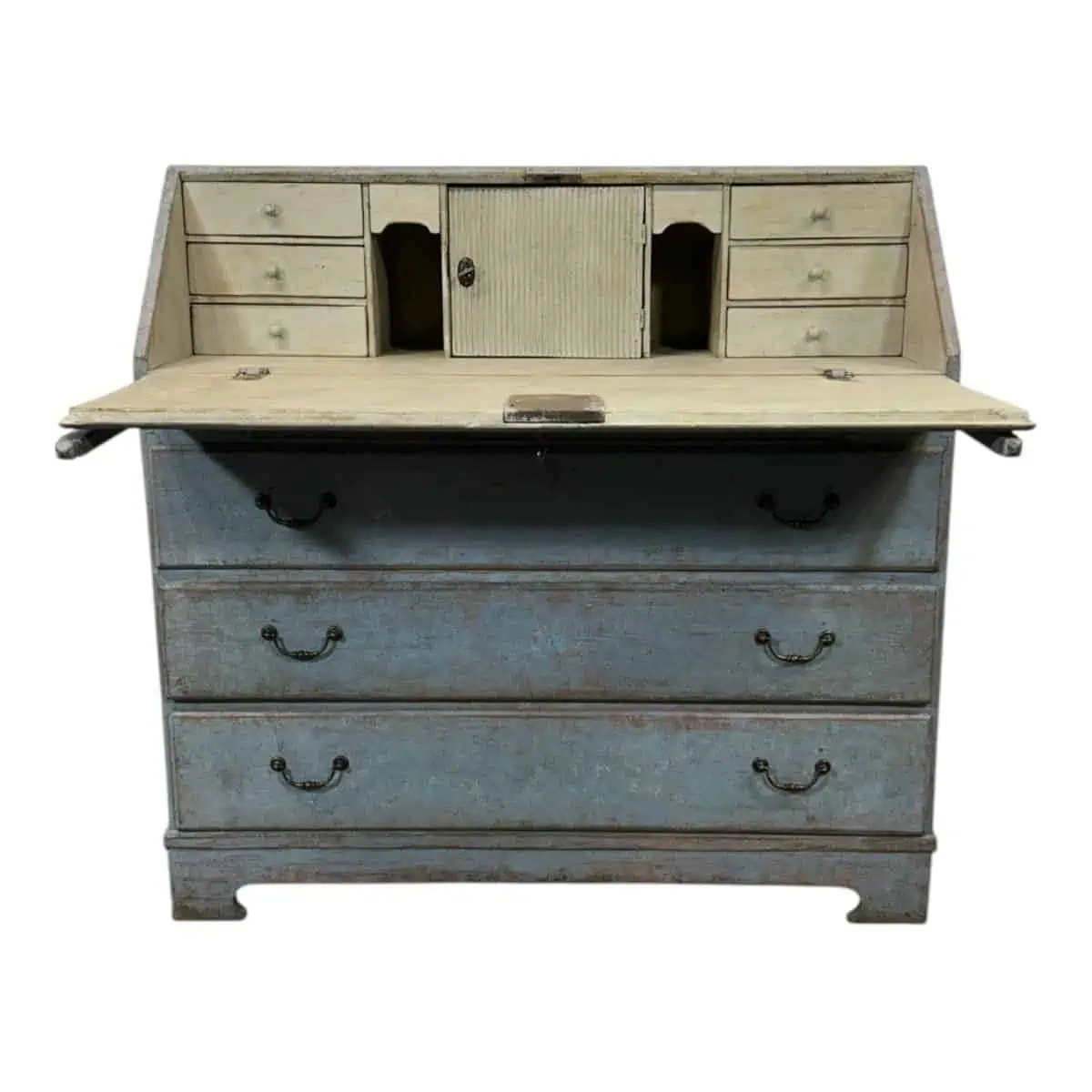 19th-Century Swedish Painted Secretary in Blue with White Highlights, circa 1830–1850 - JAA