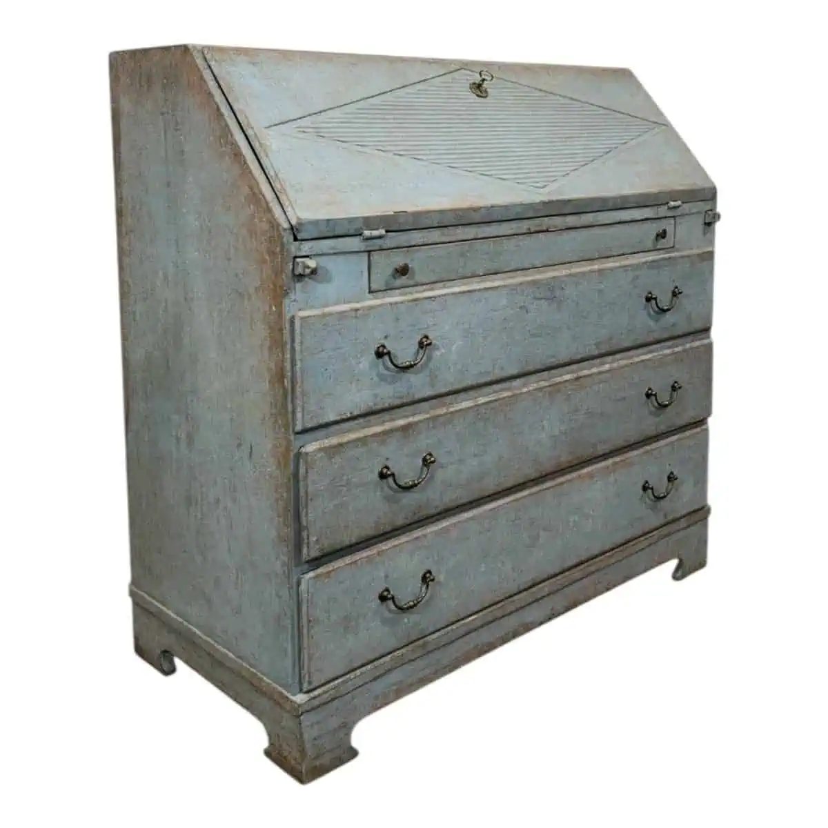 19th-Century Swedish Painted Secretary in Blue with White Highlights, circa 1830–1850 - JAA