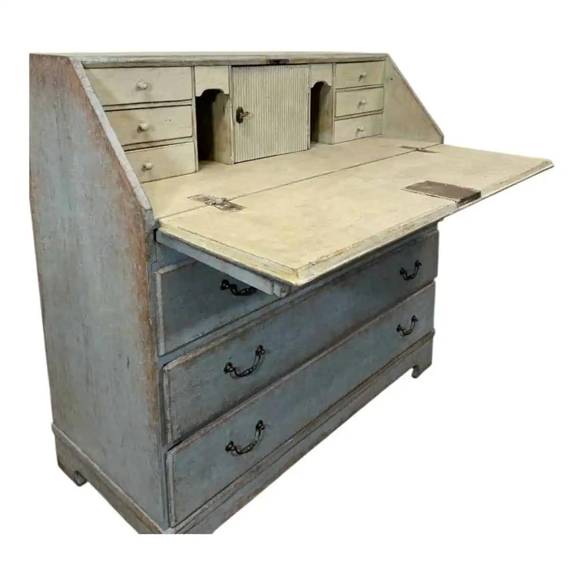 19th-Century Swedish Painted Secretary in Blue with White Highlights, circa 1830–1850 - JAA