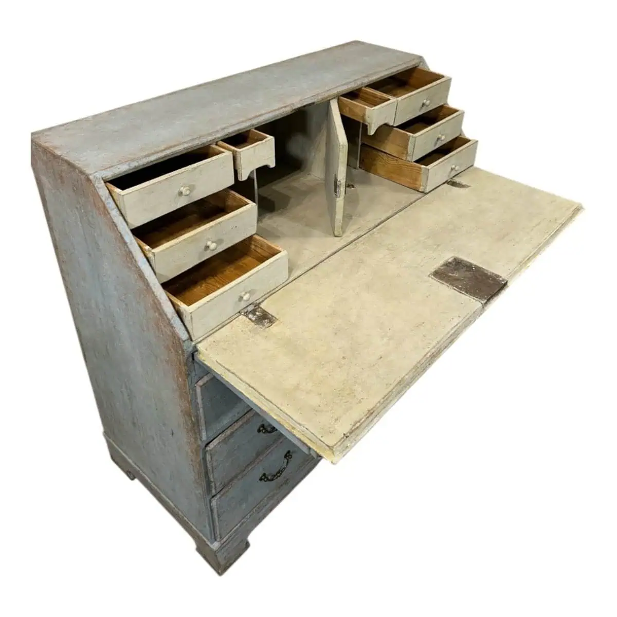 19th-Century Swedish Painted Secretary in Blue with White Highlights, circa 1830–1850 - JAA