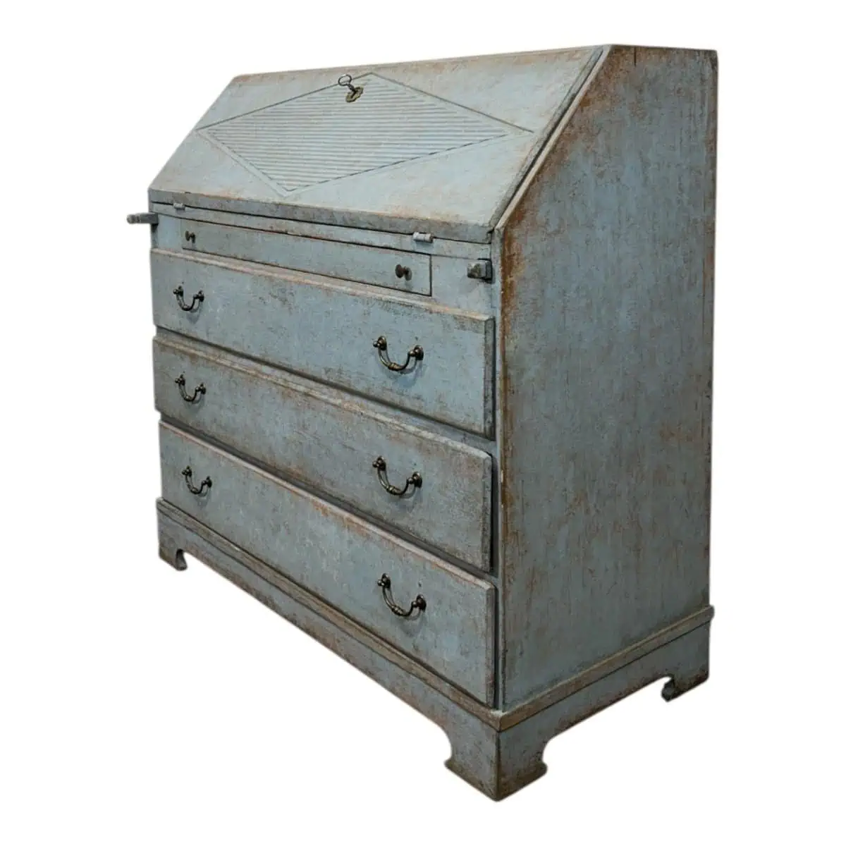 19th-Century Swedish Painted Secretary in Blue with White Highlights, circa 1830–1850 - JAA