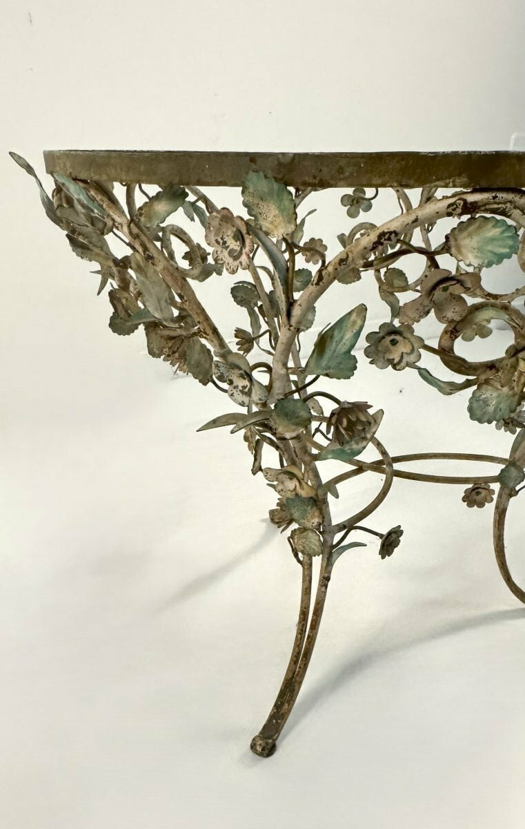 Wrought Iron And Polychrome Sheet Metal Coffee Table, 20th Century - JAA