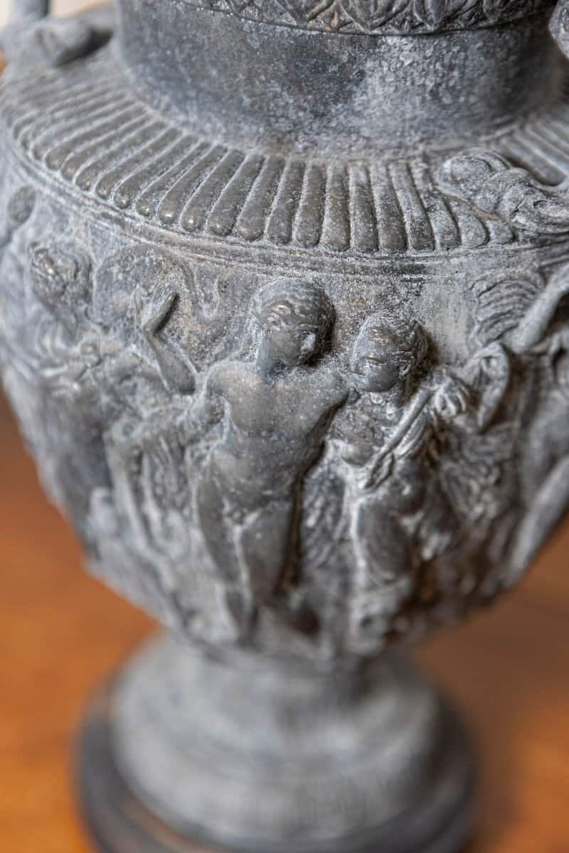 Pair of French Neoclassical 19th Century Baluster Urns with Low-Relief Décor - JAA