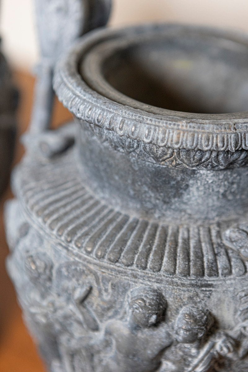 Pair of French Neoclassical 19th Century Baluster Urns with Low-Relief Décor - JAA