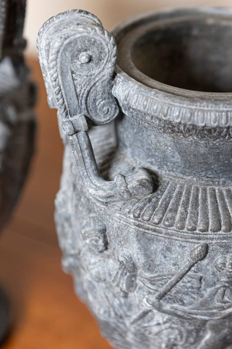 Pair of French Neoclassical 19th Century Baluster Urns with Low-Relief Décor - JAA