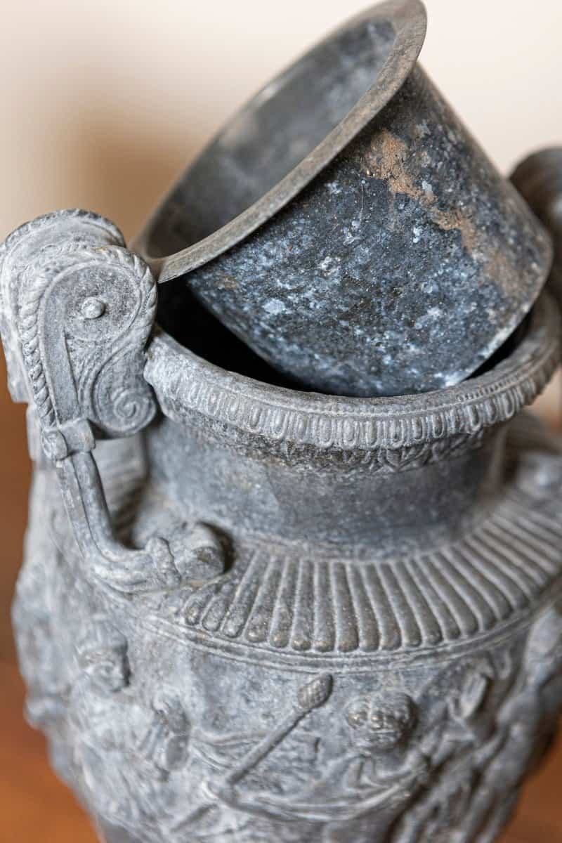 Pair of French Neoclassical 19th Century Baluster Urns with Low-Relief Décor - JAA