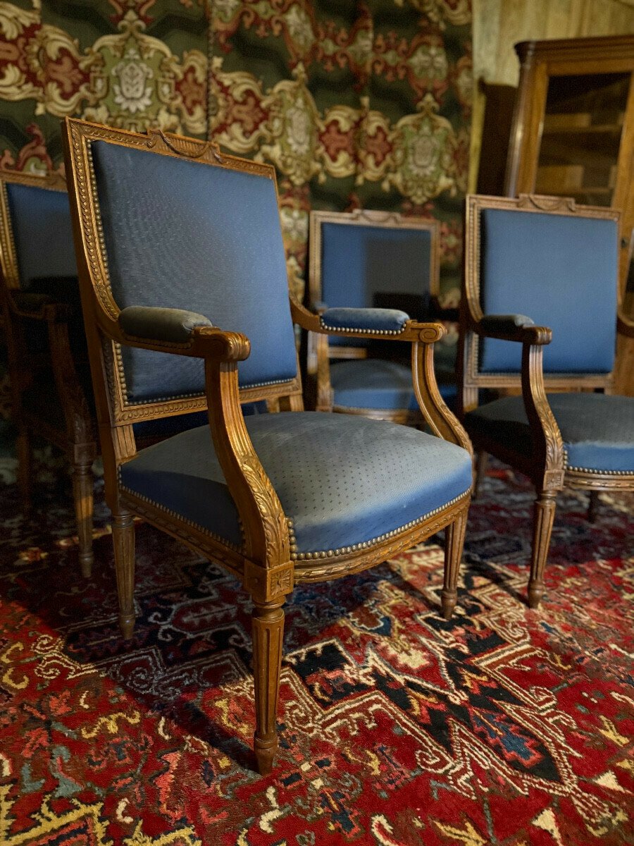 Set Of Four Louis XVI Style Armchairs In Natural Wood - JAA