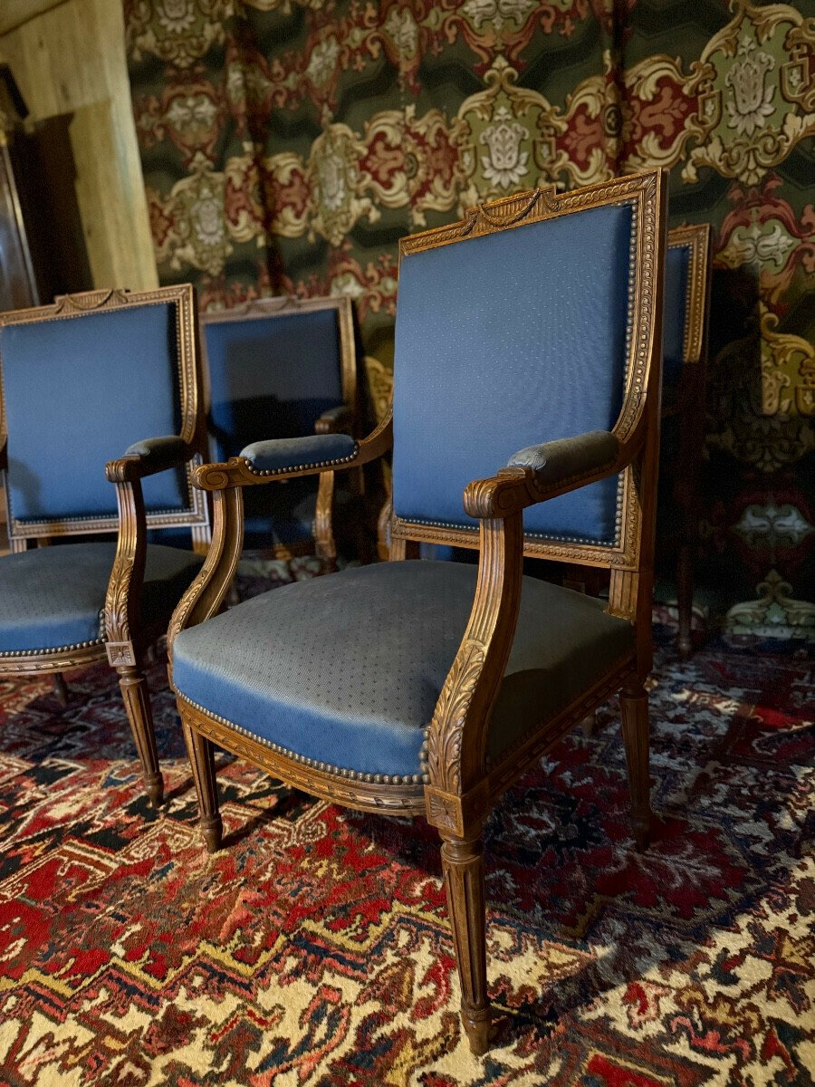 Set Of Four Louis XVI Style Armchairs In Natural Wood - JAA