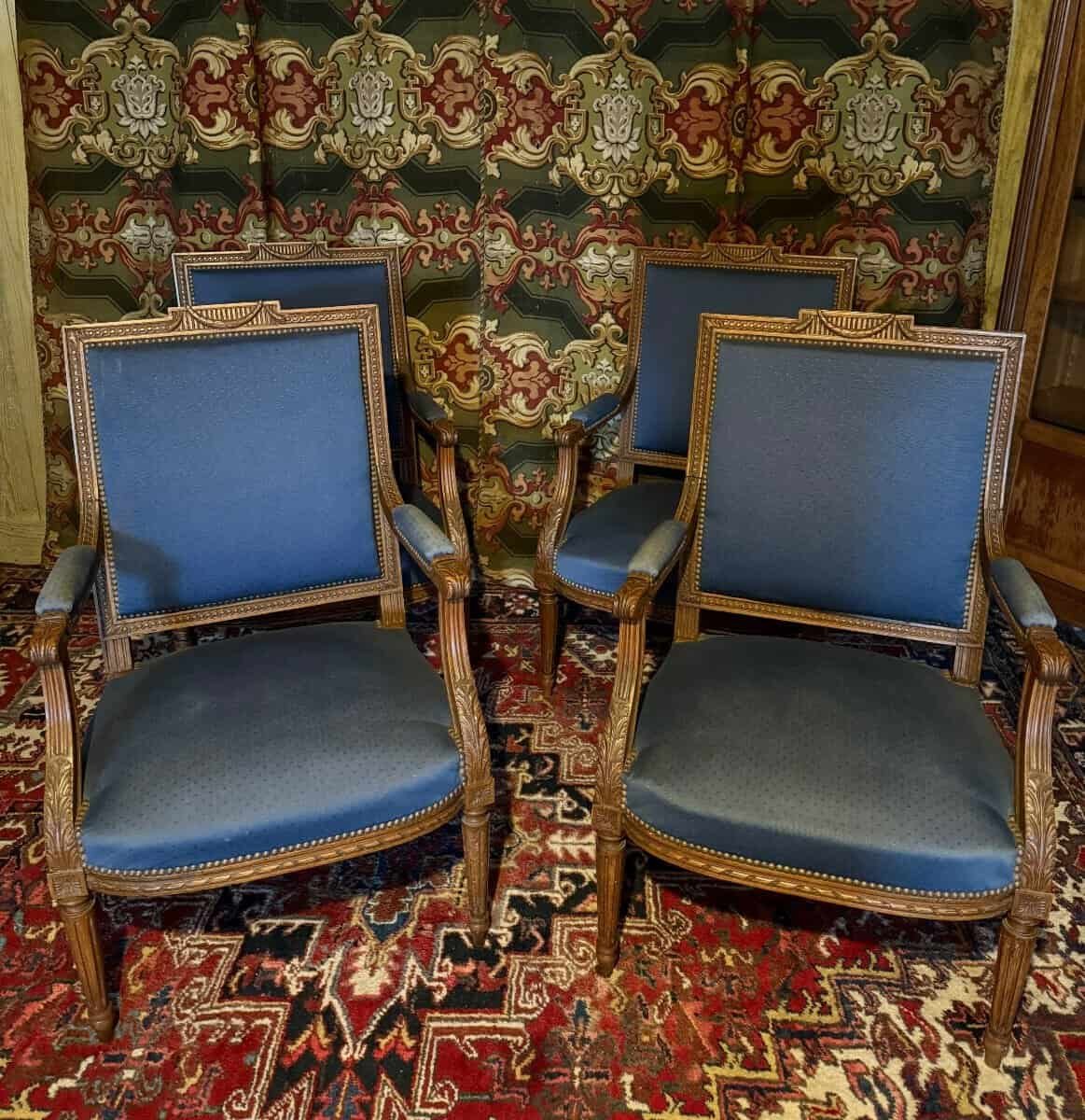 Set Of Four Louis XVI Style Armchairs In Natural Wood - JAA