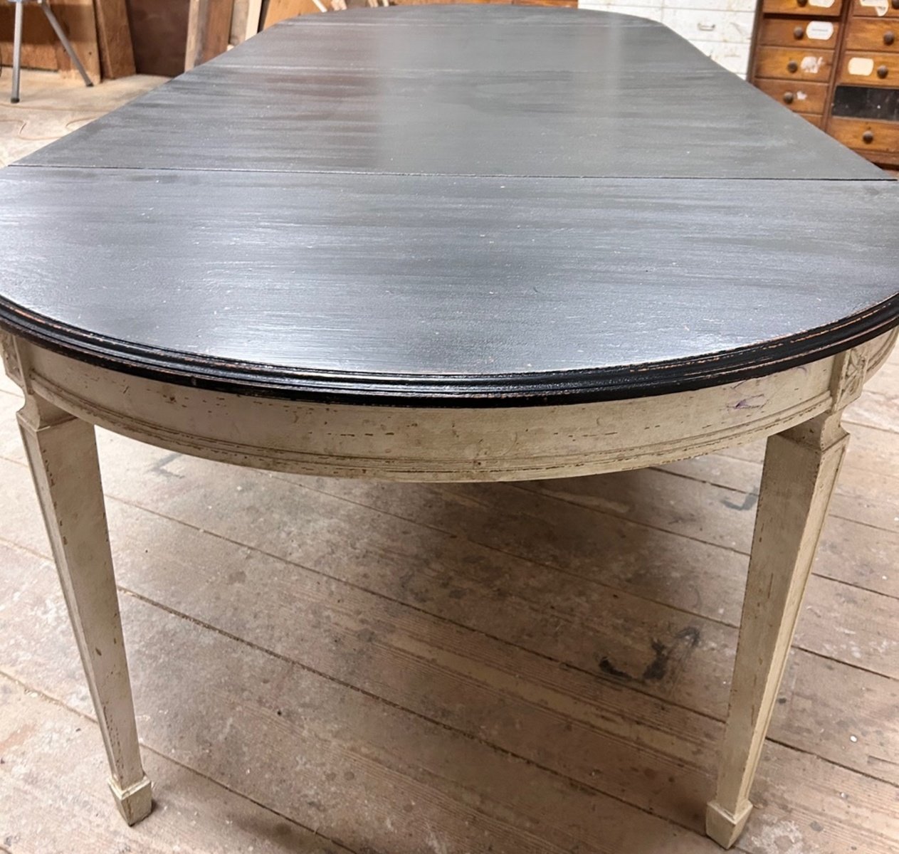 Painted Extension Table with Black Top Circa 100 Years Old - JAA