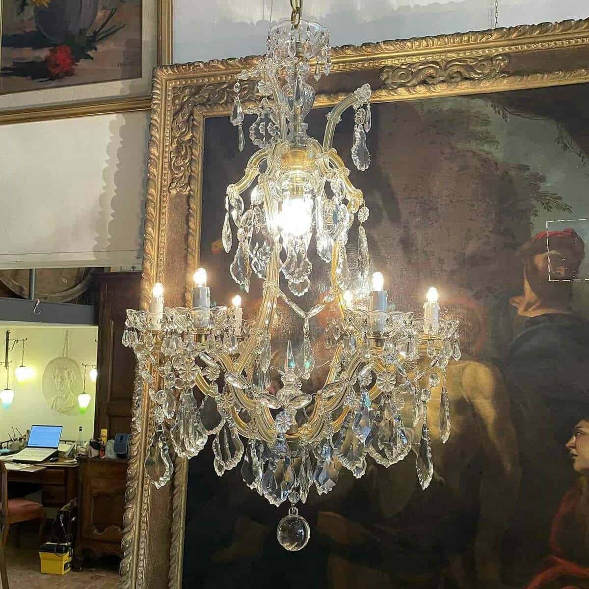 Italian Crystal Chandelier Maria Theresa Seven-Light Pendant 1950s - JAA