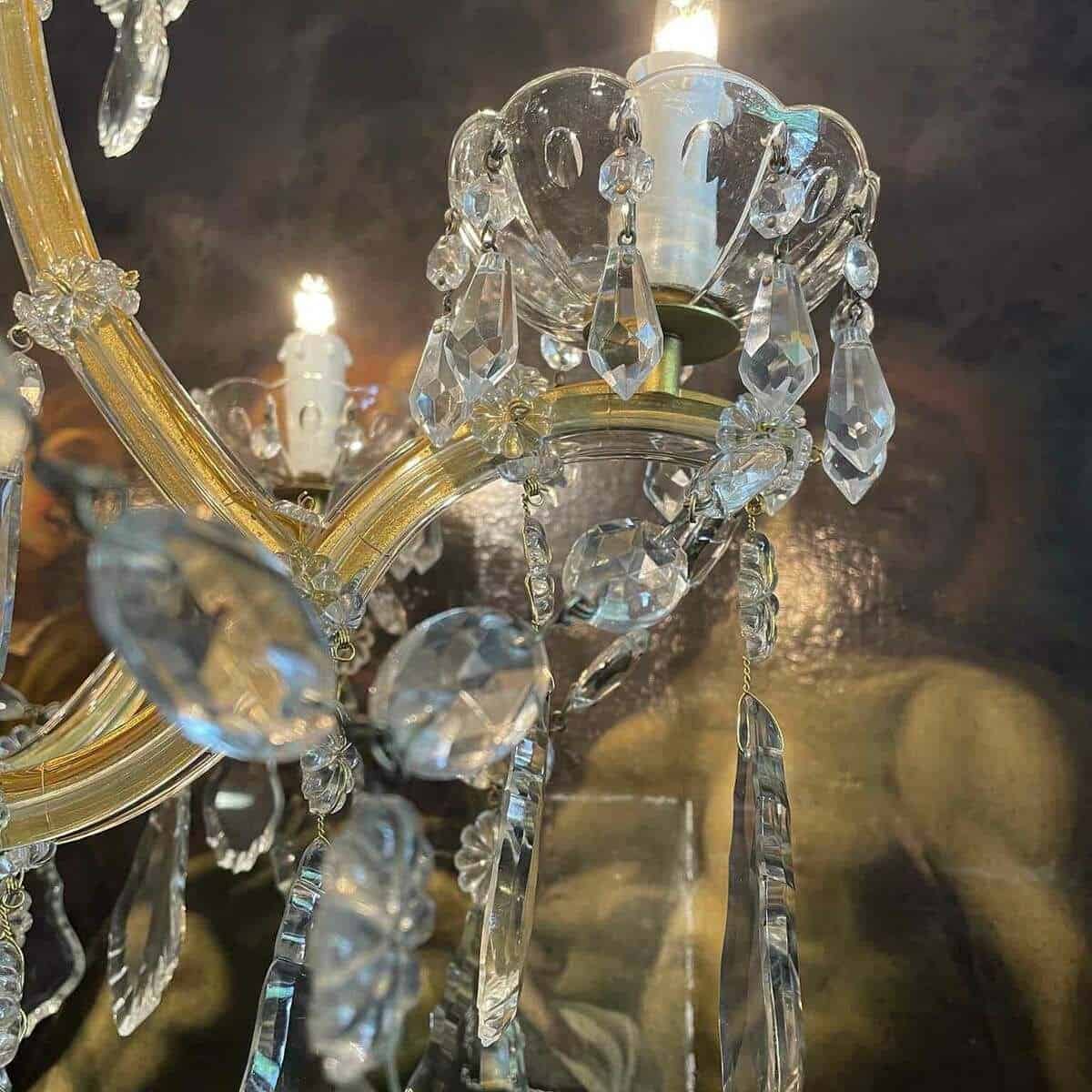Italian Crystal Chandelier Maria Theresa Seven-Light Pendant 1950s - JAA