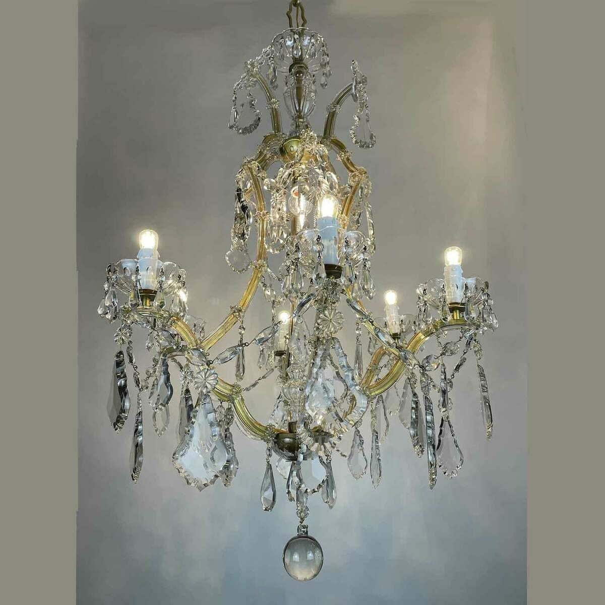 Italian Crystal Chandelier Maria Theresa Seven-Light Pendant 1950s - JAA