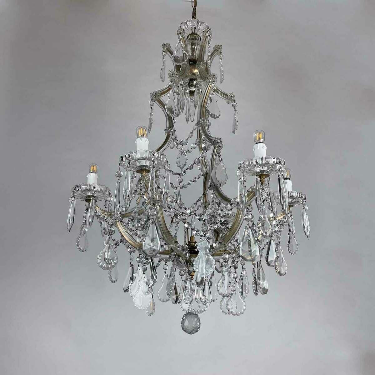 Italian Crystal Seven-light Chandelier Maria Theresa Style 1950s - JAA