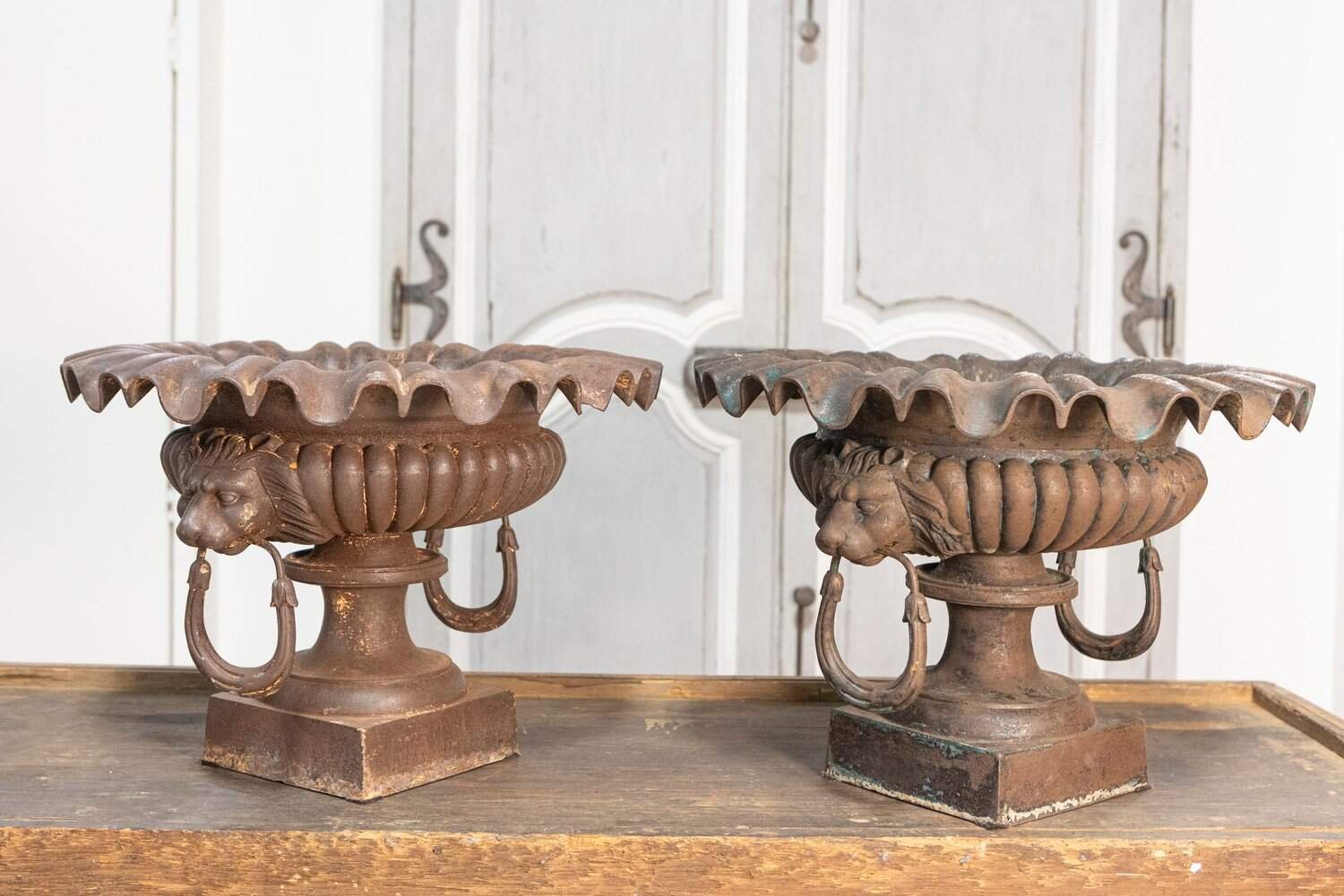 Pair of 19th Century French Cast Iron Urns - JAA