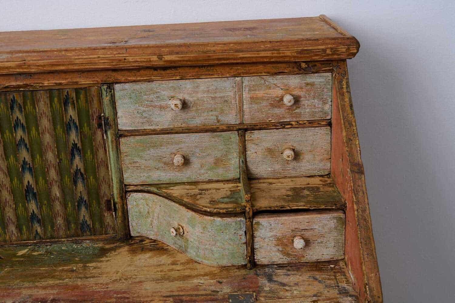 Antique Swedish Secretary Desk with Original Paint - JAA