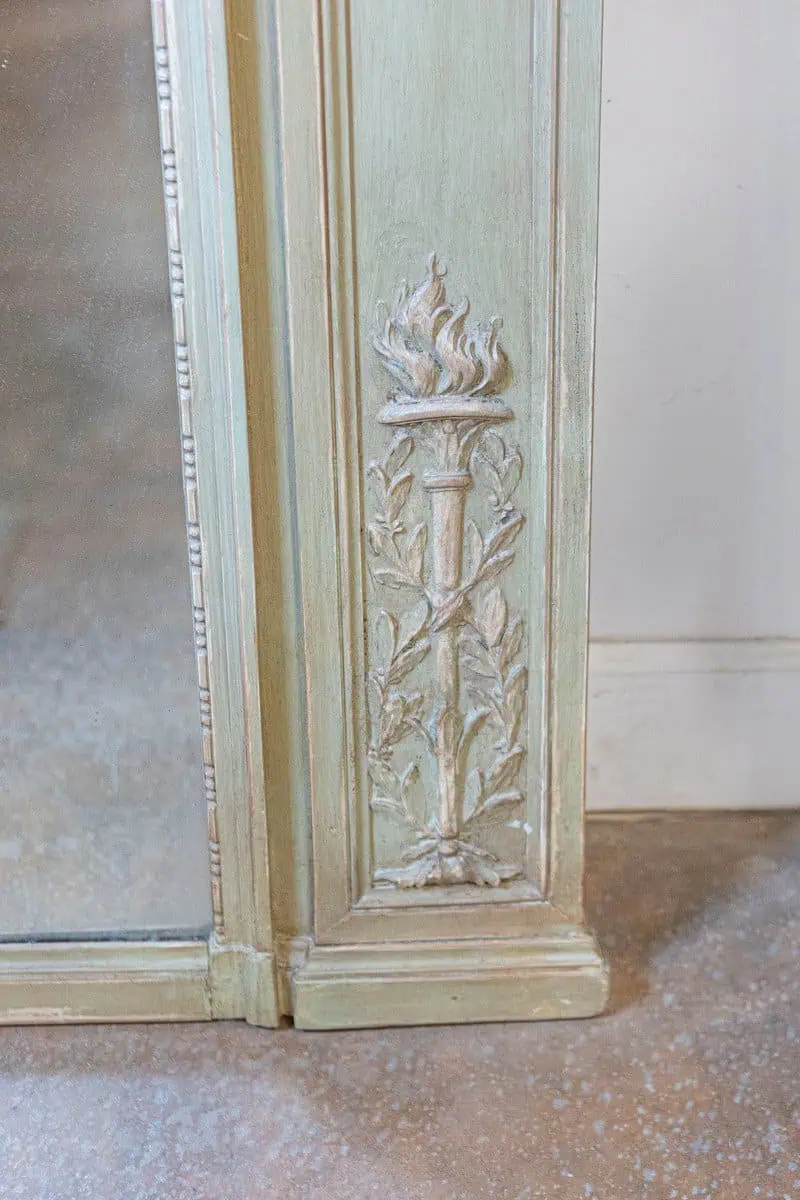 French 1870s Napoléon III Period Painted Trumeau Mirror with Floral Oil Painting - JAA