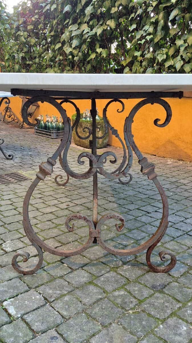 Outdoor/indoor Table In Wrought Iron And Marble - JAA