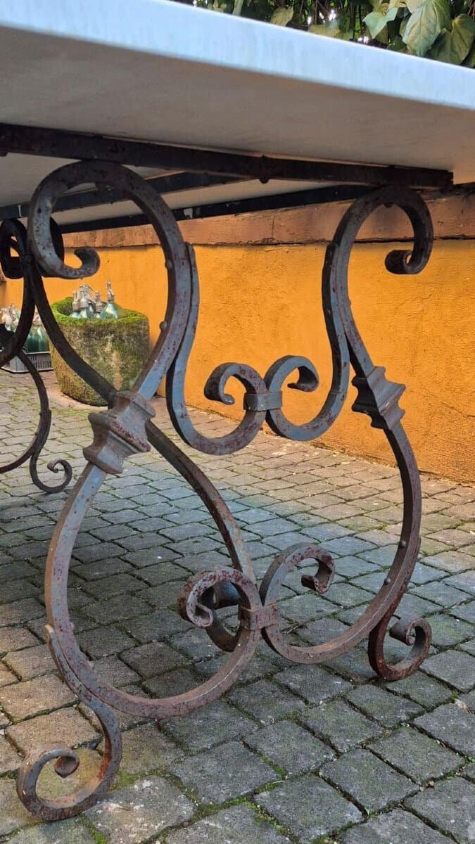 Outdoor/indoor Table In Wrought Iron And Marble - JAA