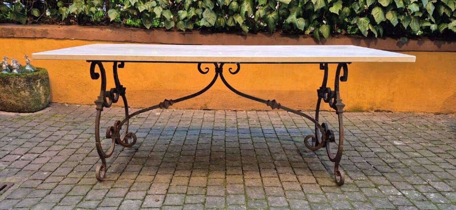 Outdoor/indoor Table In Wrought Iron And Marble - JAA