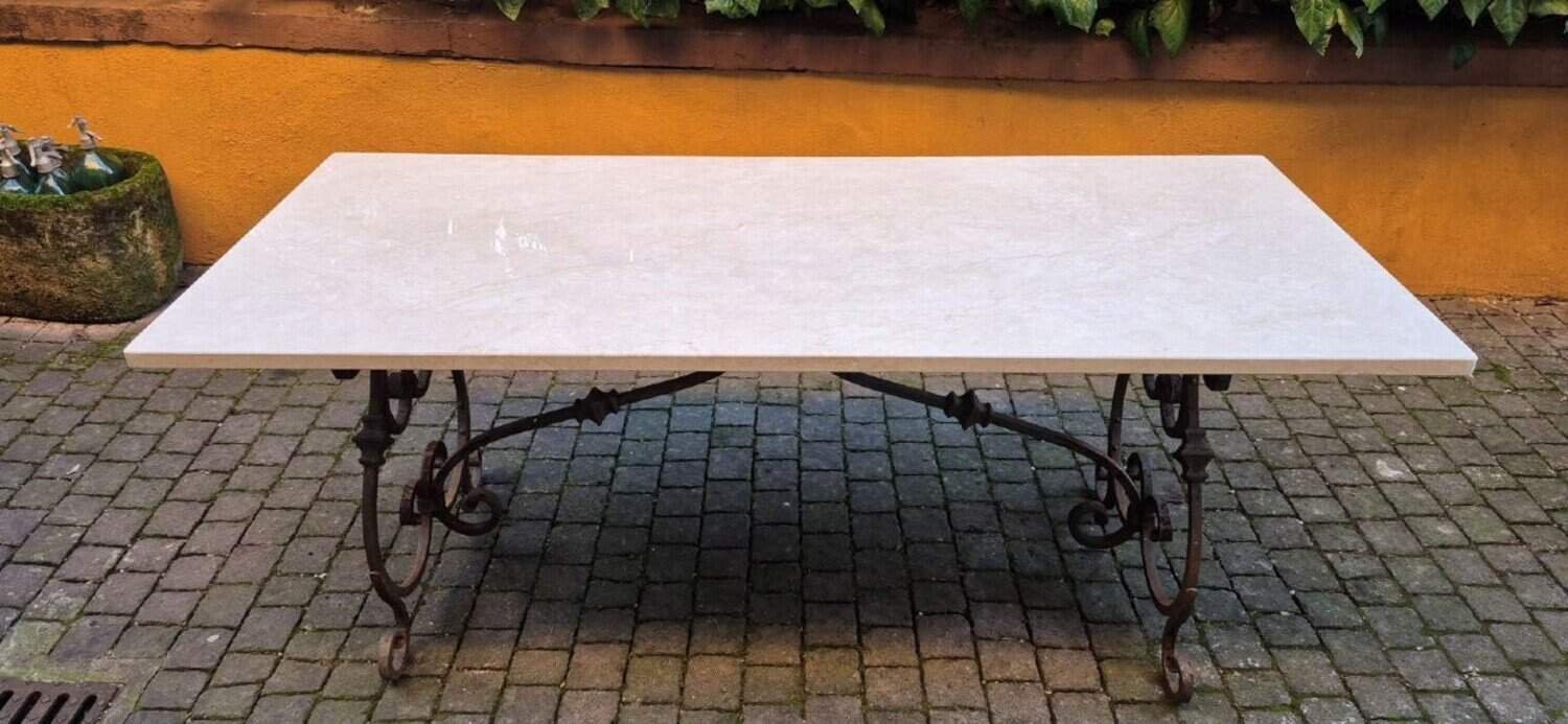 Outdoor/indoor Table In Wrought Iron And Marble - JAA