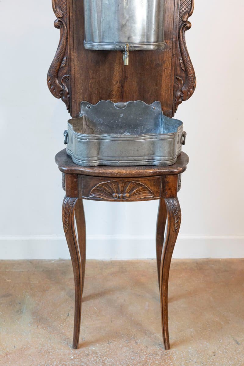 French 18th Century Louis XV Period Pewter Lavabo Mounted on Walnut Stand - JAA
