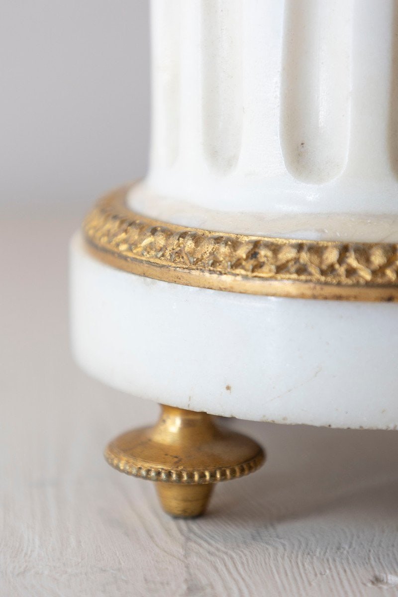 Pair of French 19th Century Neoclassical Style Marble and Bronze Putti Lamps - JAA