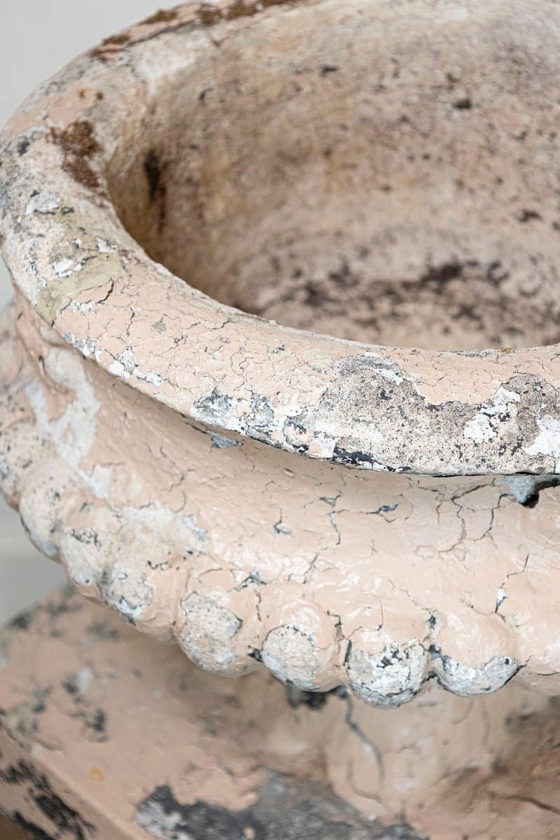 Pair of English Edwardian Period 1900s Reconstituted Stone Urns with Lion Heads - JAA