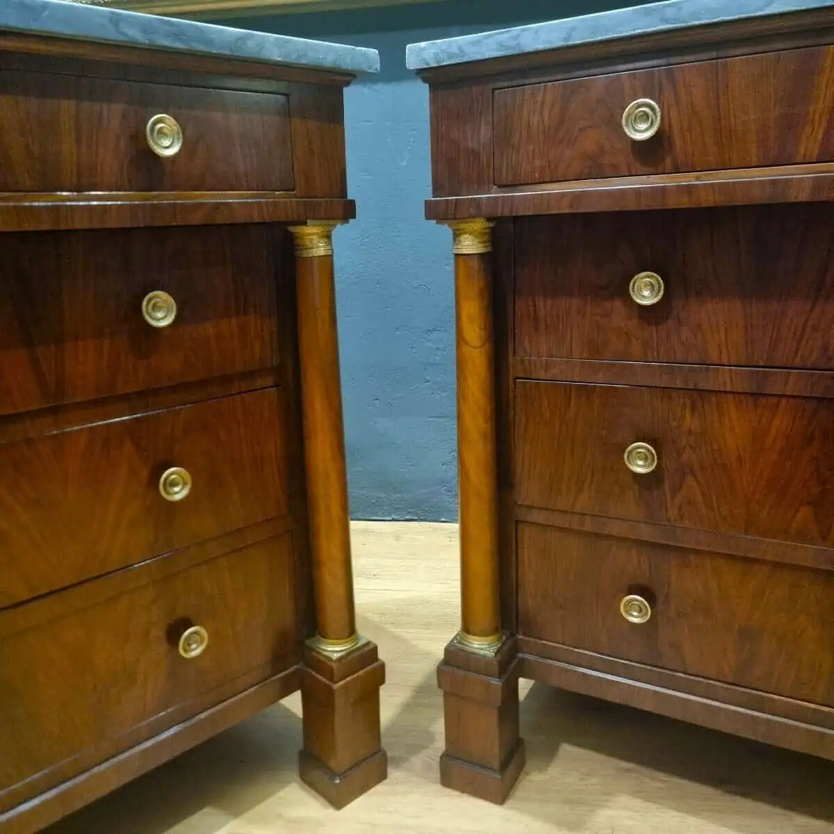 ON HOLD - Pair Of Walnut Empire Chests Of Drawers 1810 With Marble Tops - JAA