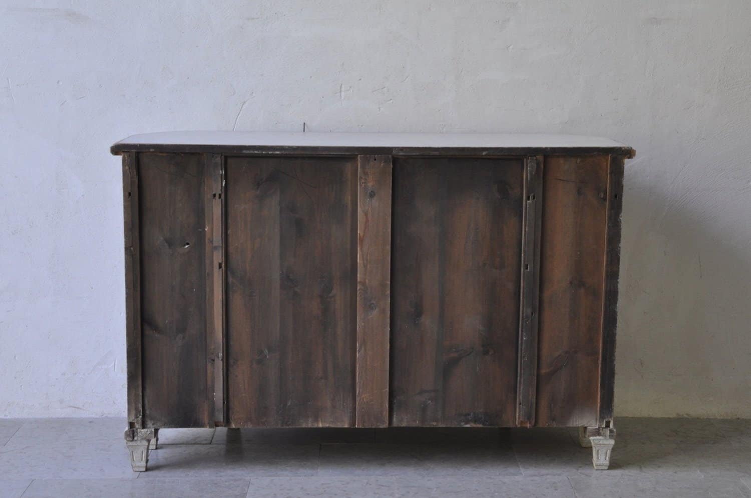 A gustavian style 4 door demi lune buffet, repainted in soft grey - JAA