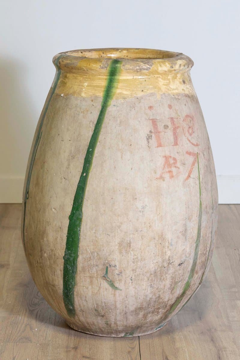 18th Century French Provincial Olive Oil Biot jar with Yellow and Green Glaze - JAA
