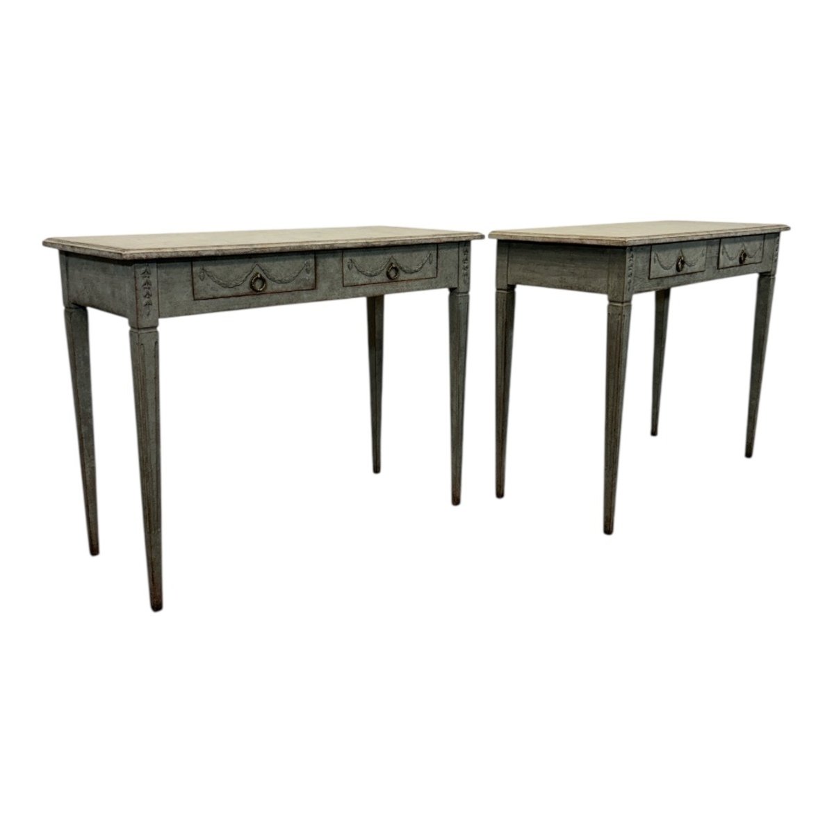 A simple and elegant antique pair of rectangular console tables - JAA