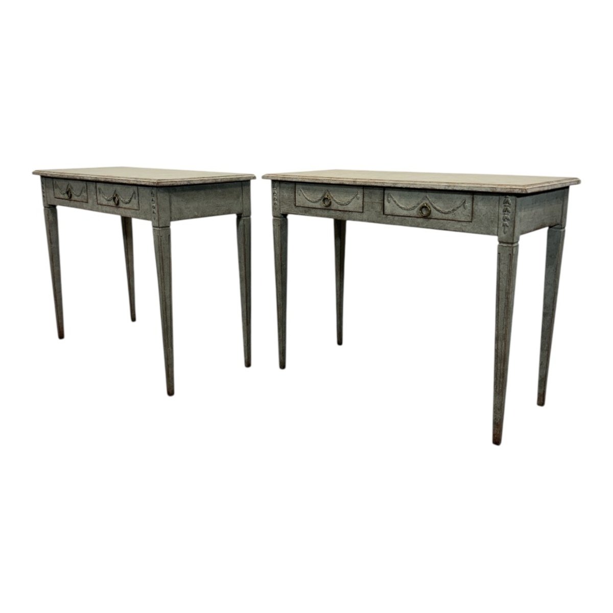 A simple and elegant antique pair of rectangular console tables - JAA