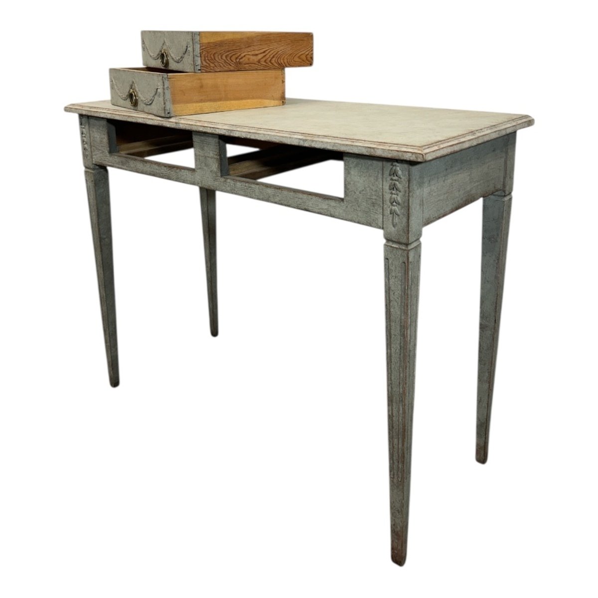 A simple and elegant antique pair of rectangular console tables - JAA