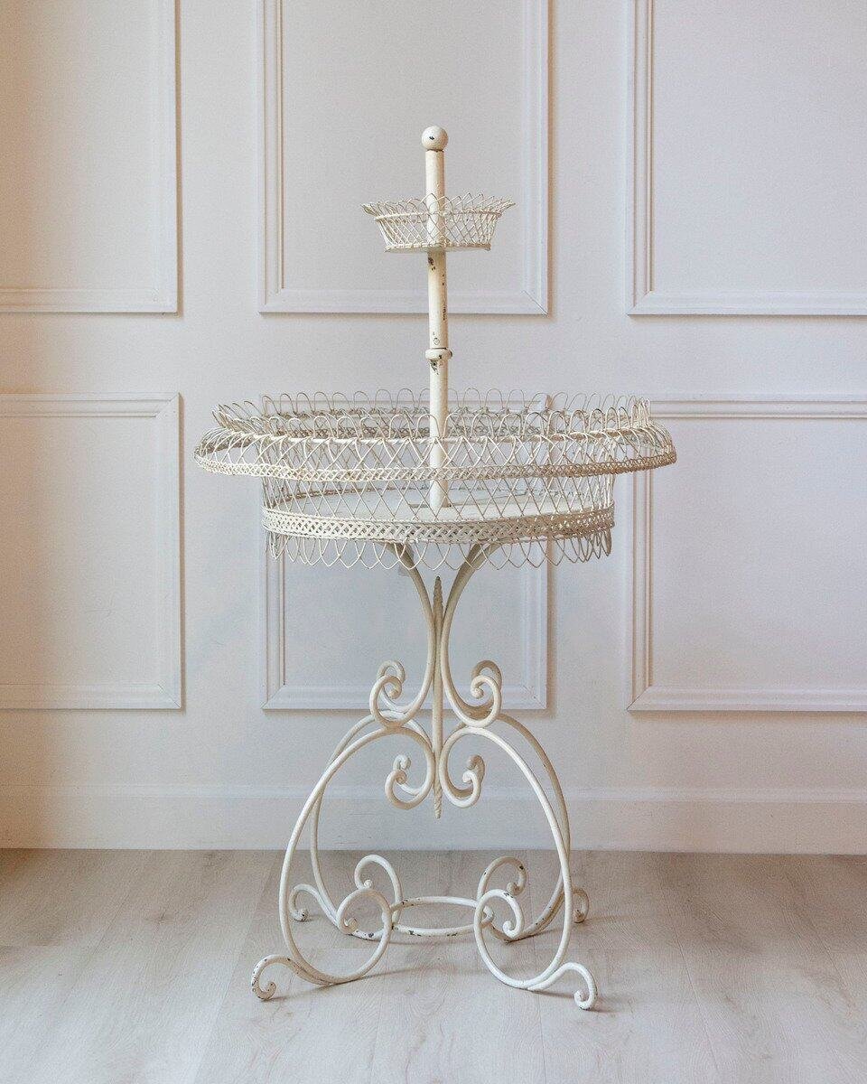 Early 20th Century Wrought Iron Two-Tier Planter with Braided Wire Detail - JAA