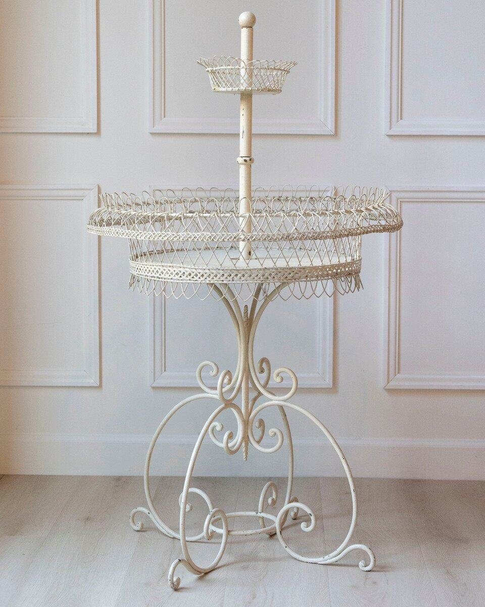 Early 20th Century Wrought Iron Two-Tier Planter with Braided Wire Detail - JAA