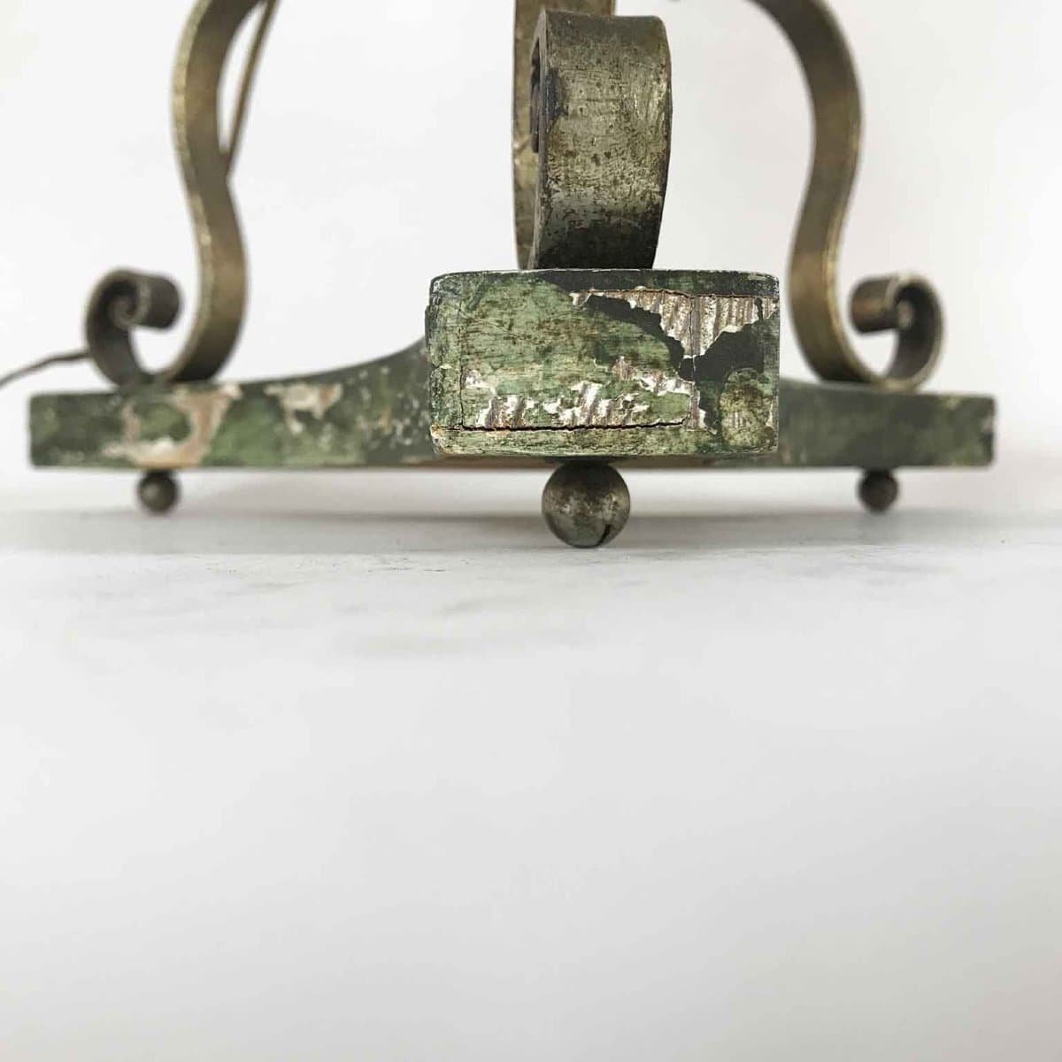 Pair Of Italian Candelabra 20th Century Silver-leaf Wrought Iron Foliate Lamps - JAA