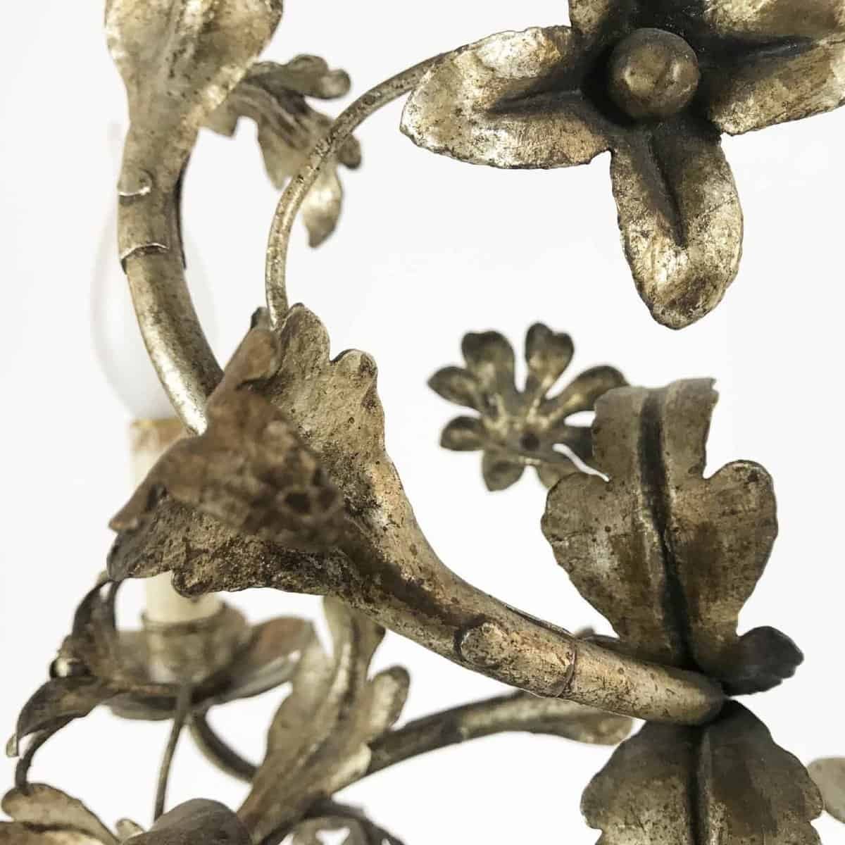 Pair Of Italian Candelabra 20th Century Silver-leaf Wrought Iron Foliate Lamps - JAA