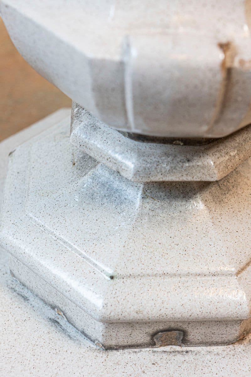 English Turn of the Century Glazed Pottery Bird Bath with Carved Flowers, 1900s - JAA