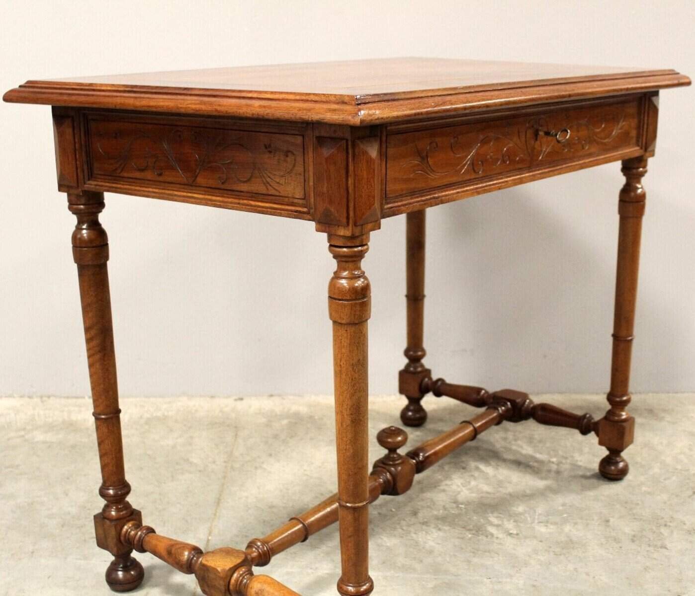 Antique Table Writing Desk In Walnut - 19th - JAA